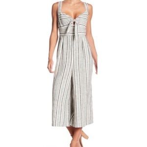 Abound Grey and White Stripped Tie Front Jumpsuit